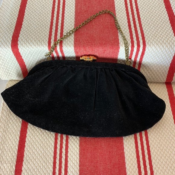 None Handbags - Vintage Black Velvet Clutch Purse